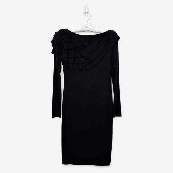 Isabel De Pedro Long Sleeve Ruffle Dress Size 12 Black Evening Noir Quiet Luxury - Picture 1 of 2